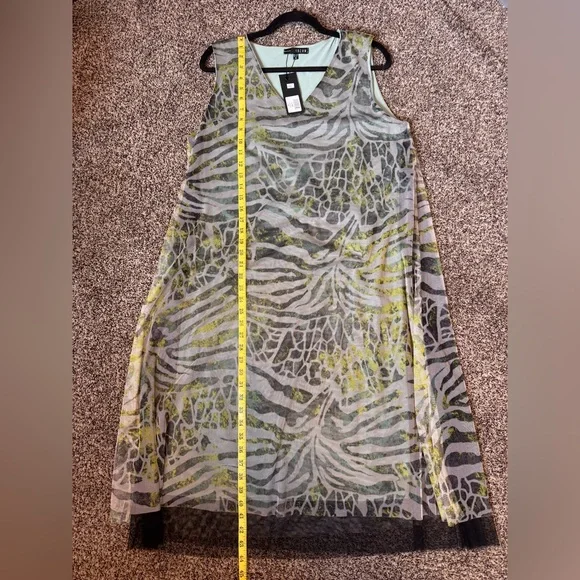 Kozan Zebra Print Midi Sheer Mesh Overlay Dress Size Medium Muted Gray Green NWT - Picture 11 of 13